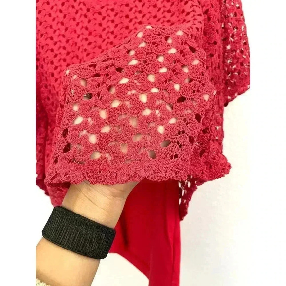 Coral Pink Crochet Top Batwing Sleeves MEDIUM Lined Peck & Peck Women's - Picture 6 of 9